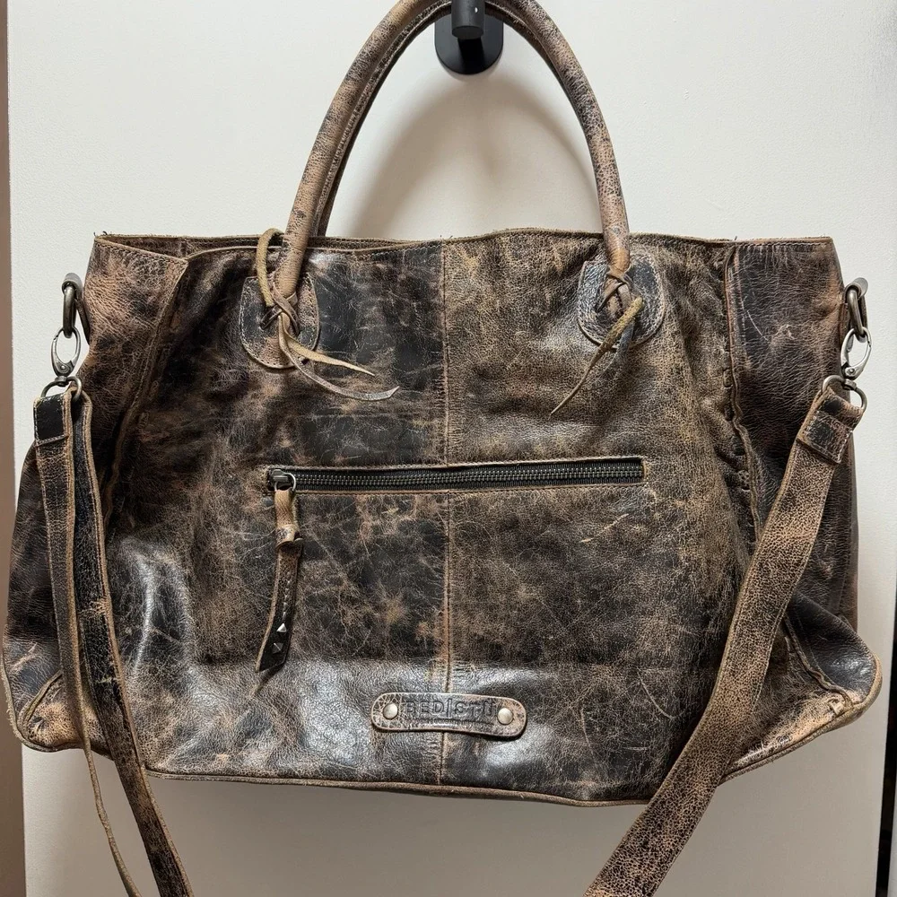 Bed Stu Handbag Black Lux Rustic Rockaway Leather Satchel Purse Tote Bag 18x12x6 - Picture 1 of 16